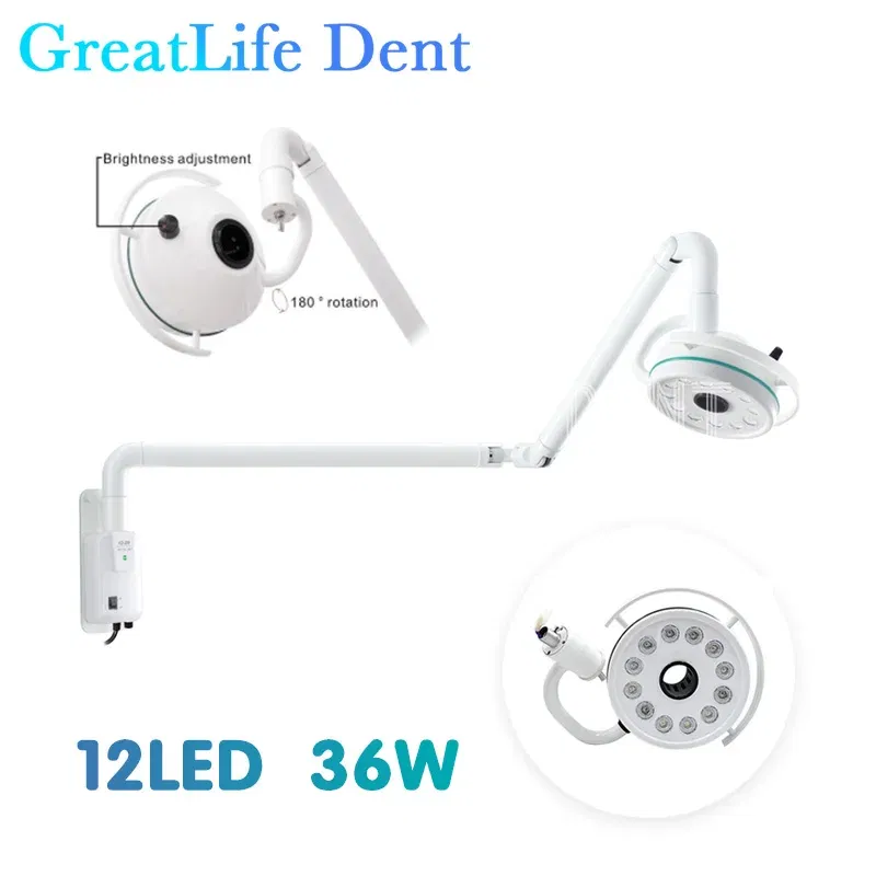 Ships From: CHINA, Color: Orange - GreatLife Dent Wall-Mounted 36w 12Leds Lamp Dental Oral Light For Dentistry Clinic Operation Shadowless Surgical Lamp