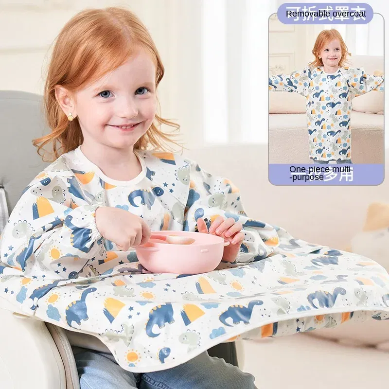 Color: black, Size: One Size - Clean Feeding Bib for Baby Boys Girl 8M-5Y Waterproof Bib Apron Smock with Table Cover Infant Mess-Free Kids Full Coverage Bib