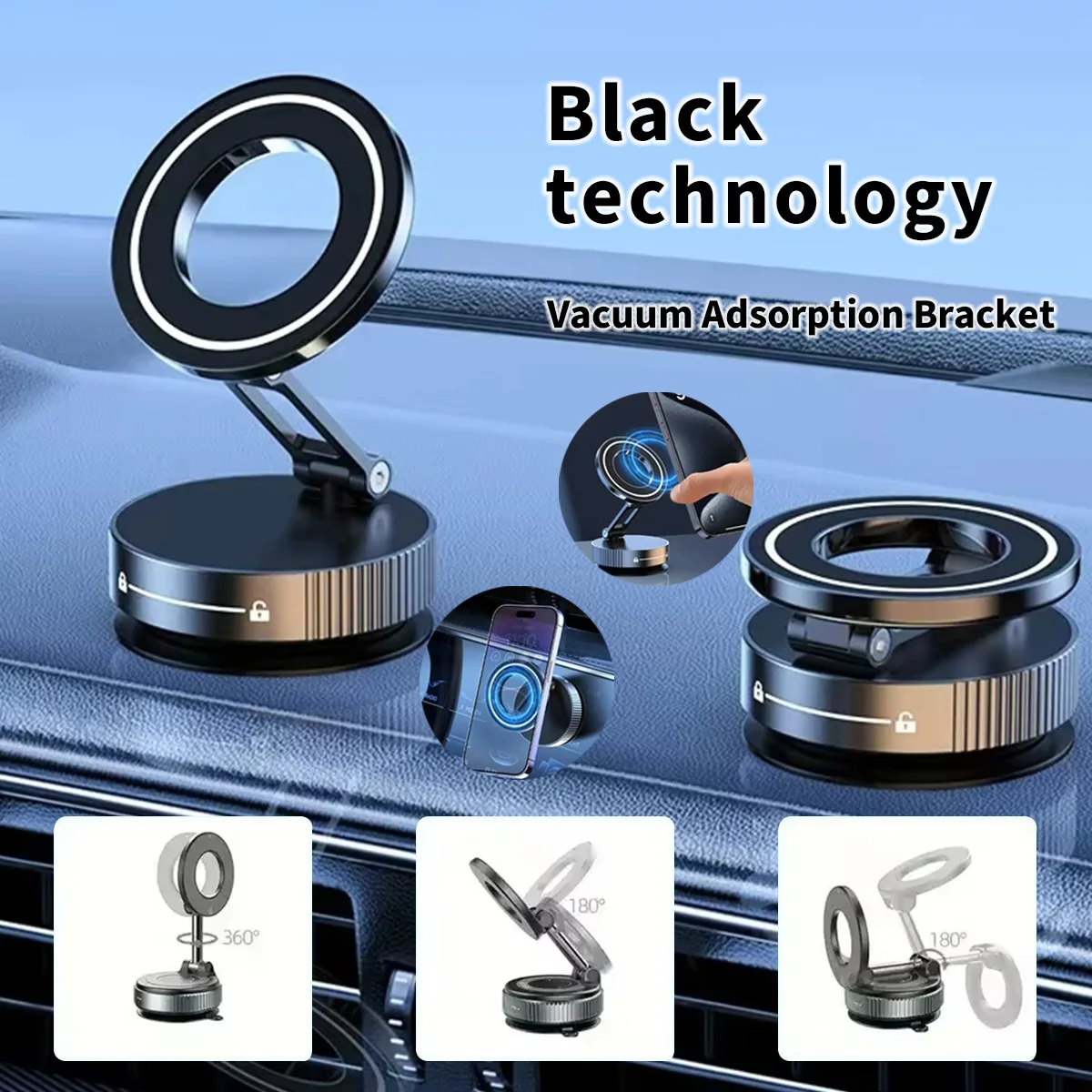 Color: Blue - Car Phone Holder Strong Magnetic Car Phone Mount 360?° Foldable Vacuum Magnetic Phone Holder For GPS All Smartphones For Car Desk