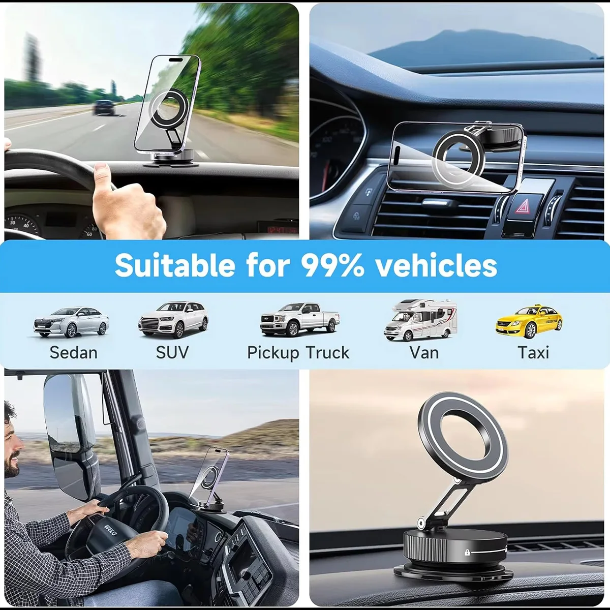 Color: Blue - Car Phone Holder Strong Magnetic Car Phone Mount 360?° Foldable Vacuum Magnetic Phone Holder For GPS All Smartphones For Car Desk