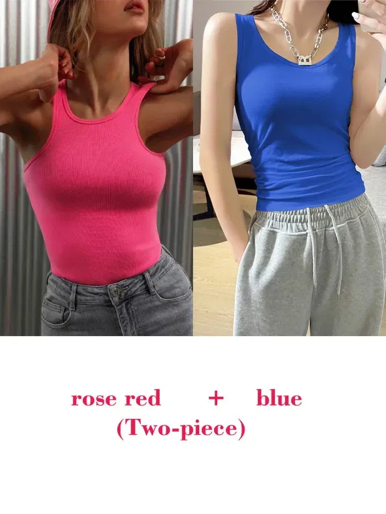 Color: Light Blue, Size: S - Women's Tees Sleeveless 100% Cotton Tops Summer O Neck Tanks & Camis Vest Slim Solid Sexy Crop Tops for Women Fashion