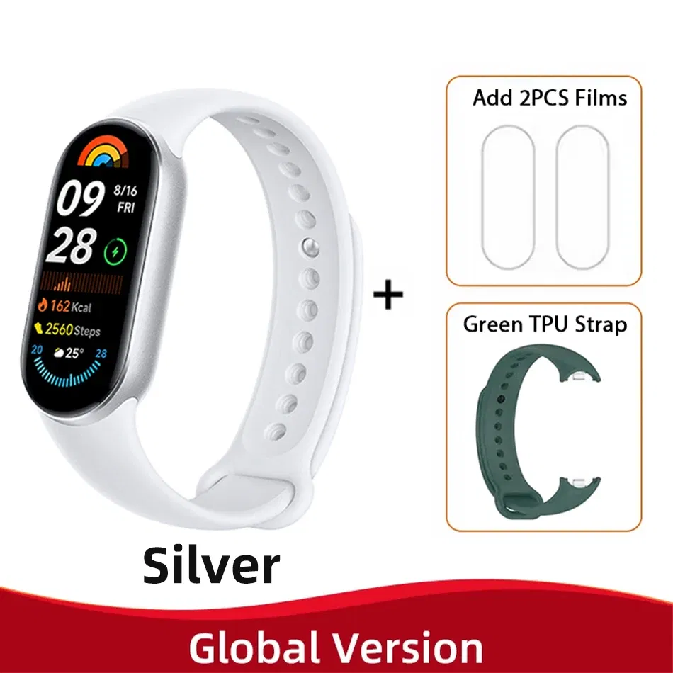 Color: Pinkish Grey, Ships From: CHINA - New! Global Version Xiaomi Band 9 Mi Smart Bracelet 9 Color AMOLED 1.62" Ultra 21 Days Battery Life Miband Wrist Watch Blood