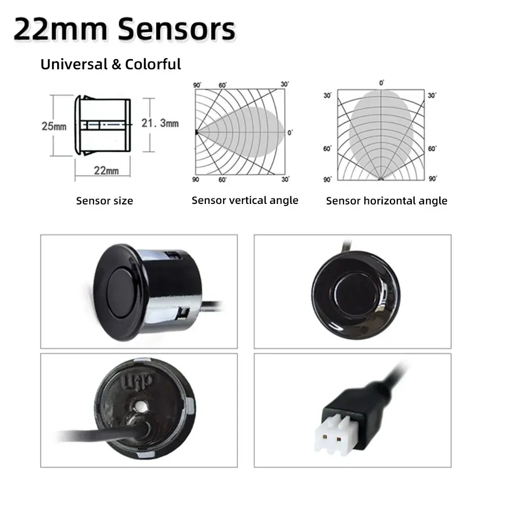 Color Name: WHITE - HIPPBQCC Car Parking Sensor Kit 4 Sensors Buzzer 22mm Reverse Backup Radar Sound Alert Indicator Probe System 12V Free Shipping