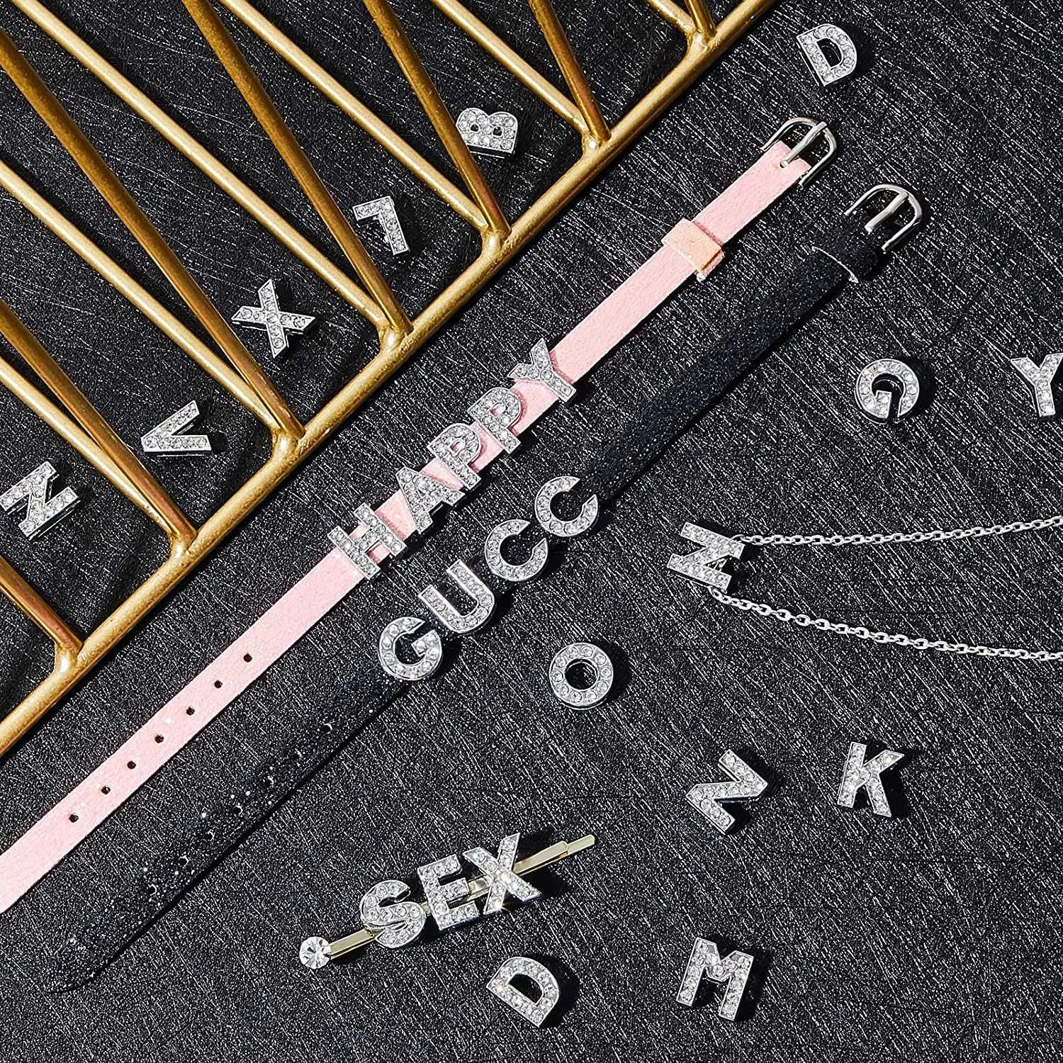 Color: Rose Red - Rhinestone Slide Charms Letters For Jewelry Making Women Bracelet 8mm Alphabet A-Z Pet Collar Necklace DIY Accessories Gift