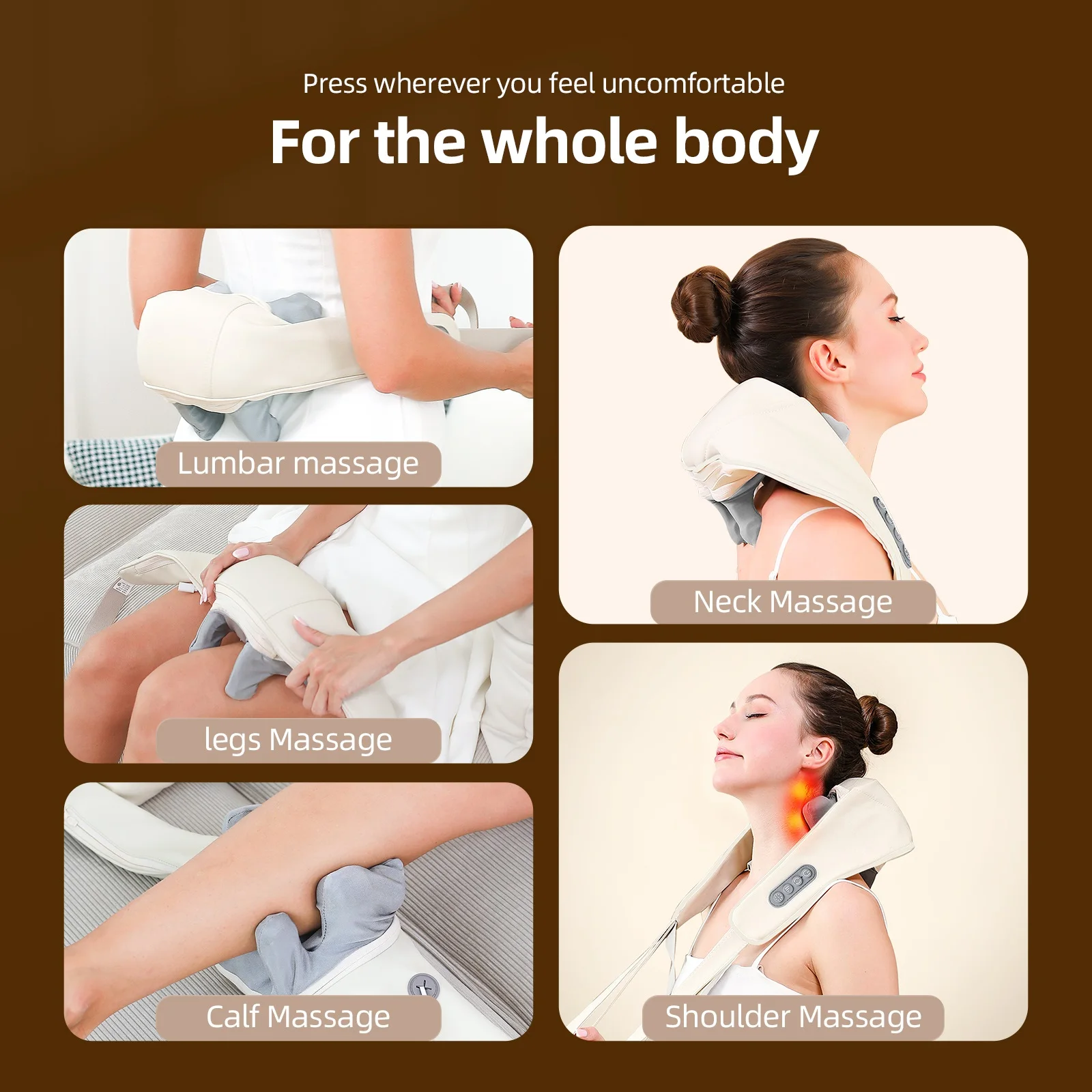 Color: WHITE - Foreverlily Neck And Shoulder Massager Wireless Neck And Back Shiatsu Kneading Massager Neck Cervical Relaxing Massage Shawl