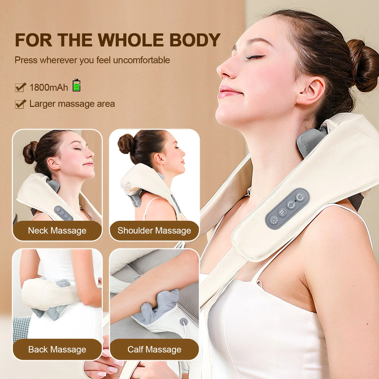 Color: WHITE - Foreverlily Neck And Shoulder Massager Wireless Neck And Back Shiatsu Kneading Massager Neck Cervical Relaxing Massage Shawl