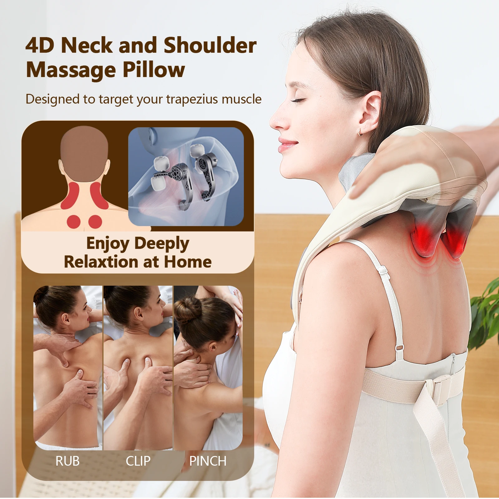 Color: WHITE - Foreverlily Neck And Shoulder Massager Wireless Neck And Back Shiatsu Kneading Massager Neck Cervical Relaxing Massage Shawl