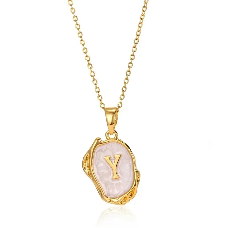 Metal Color: Antique Gold Plated, Length: 40cm - Y2K Stainless Steels Drip Oil 26 Letter Necklaces for Women Men Alphabet A-Z Initials Pendant Necklace Aesthetic Jewelry Gift