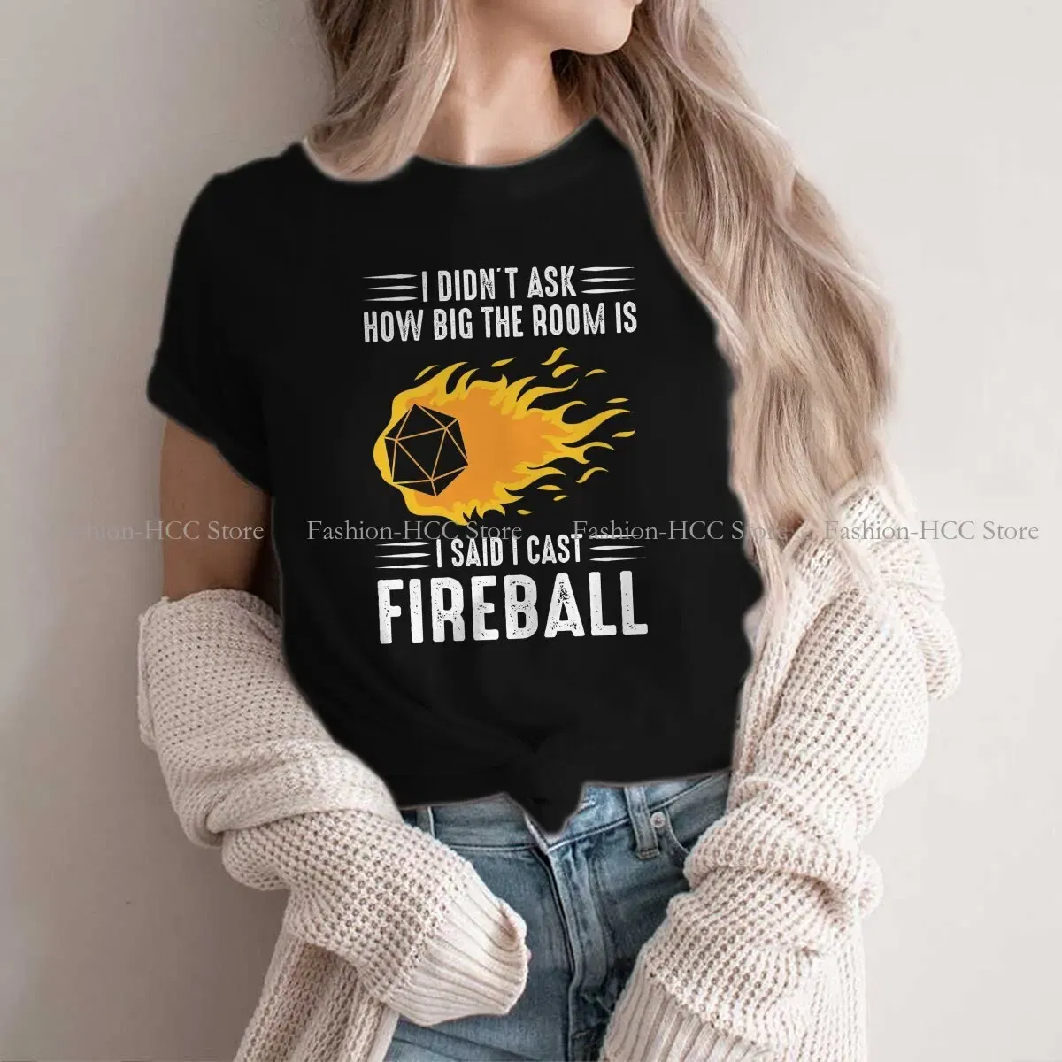 Color: WHITE, Size: S - I Cast Fireball Wizard Sorcerer DM Gift TTRPG Newest Polyester TShirts DND Game Female Graphic Streetwear T Shirt Round Neck