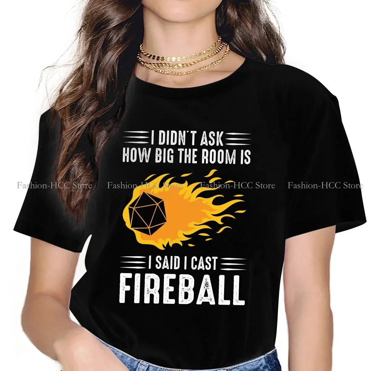 Color: WHITE, Size: S - I Cast Fireball Wizard Sorcerer DM Gift TTRPG Newest Polyester TShirts DND Game Female Graphic Streetwear T Shirt Round Neck
