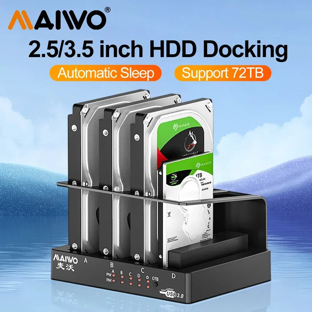 MAIWO 3.5 inch 4 Bay Hard Drive Enclosure SATA to USB 3.0 HDD Docking Station External 2.5& 3.5 Inch Hard Drive Docking Station