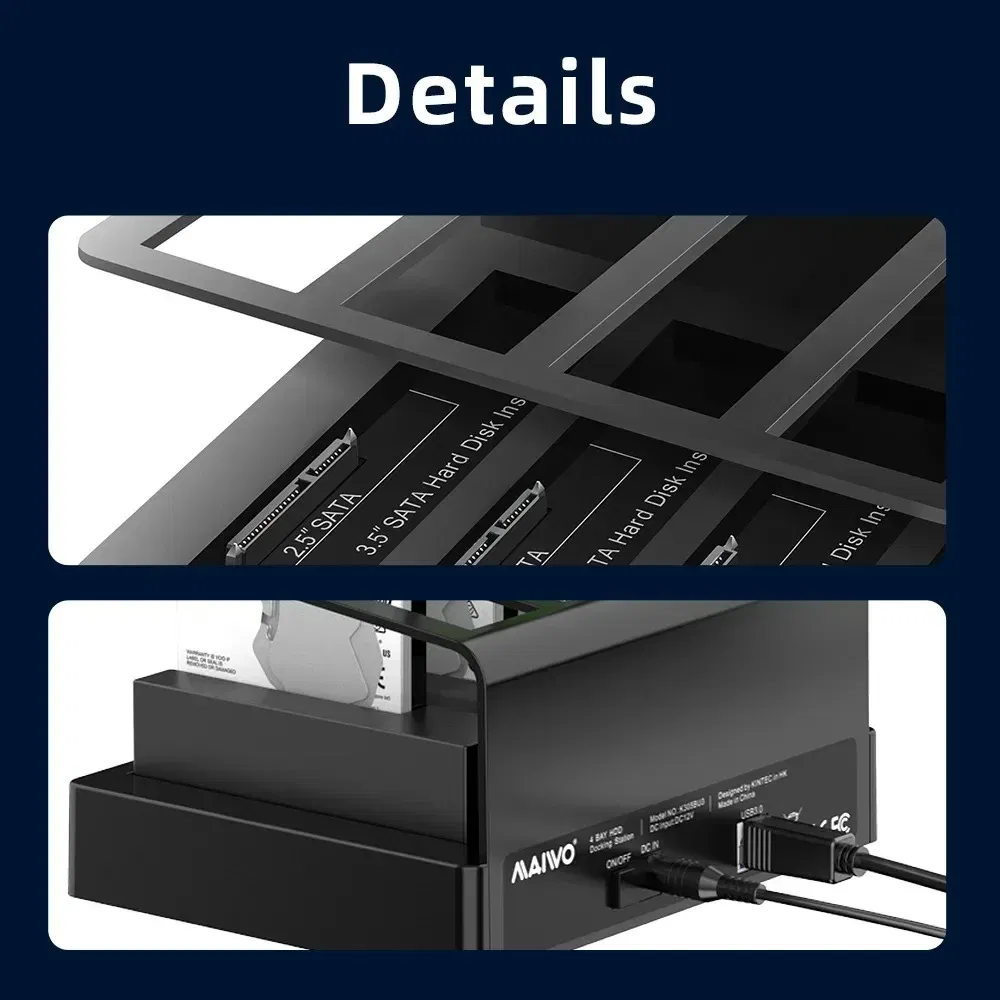 MAIWO 3.5 inch 4 Bay Hard Drive Enclosure SATA to USB 3.0 HDD Docking Station External 2.5& 3.5 Inch Hard Drive Docking Station