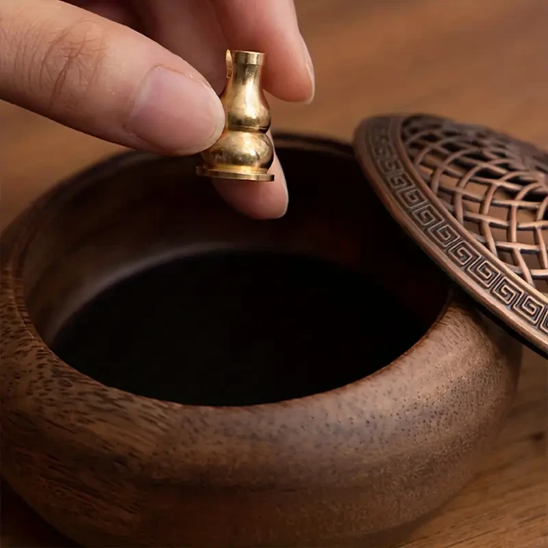 South American Walnut Wood Vintage Solid Wood Round Incense Burner