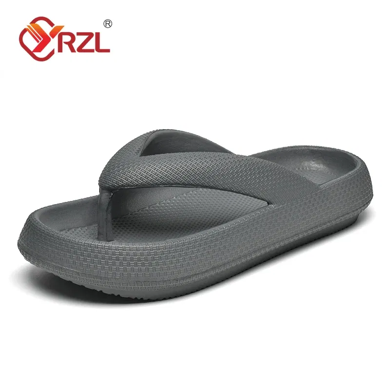 Color: Beige, Shoe Size: 44 - YRZL Flip Flops Men Soft Sole Platform 2024 Summer Beach Non Slip Women Slippers Coulple Thick Sole Bathroom Slides Sandals