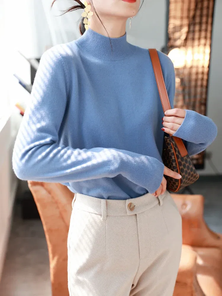 Color: GRAY, Size: One Size - Autumn Winter chic Bottom Sweaters Women Fashion Turtleneck Pullover Slim Long Sleeve Knitted Jumpers Soft Warm Pull Femme Top