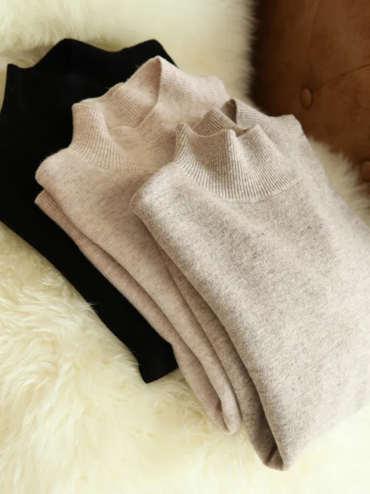 Color: GRAY, Size: One Size - Autumn Winter chic Bottom Sweaters Women Fashion Turtleneck Pullover Slim Long Sleeve Knitted Jumpers Soft Warm Pull Femme Top