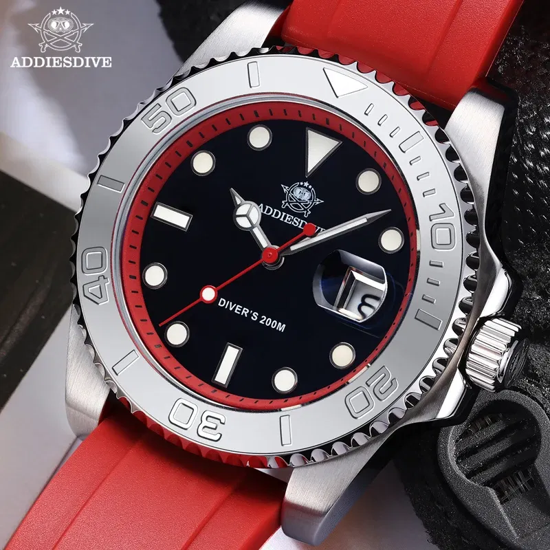 Color: Multicolor - ADDIESDIVE Rotatable Bezel Watch For Men 41mm Quartz Watch Stainless Seel BGW9 Luminous Rubber Strap 200m Diving Men's Watch New