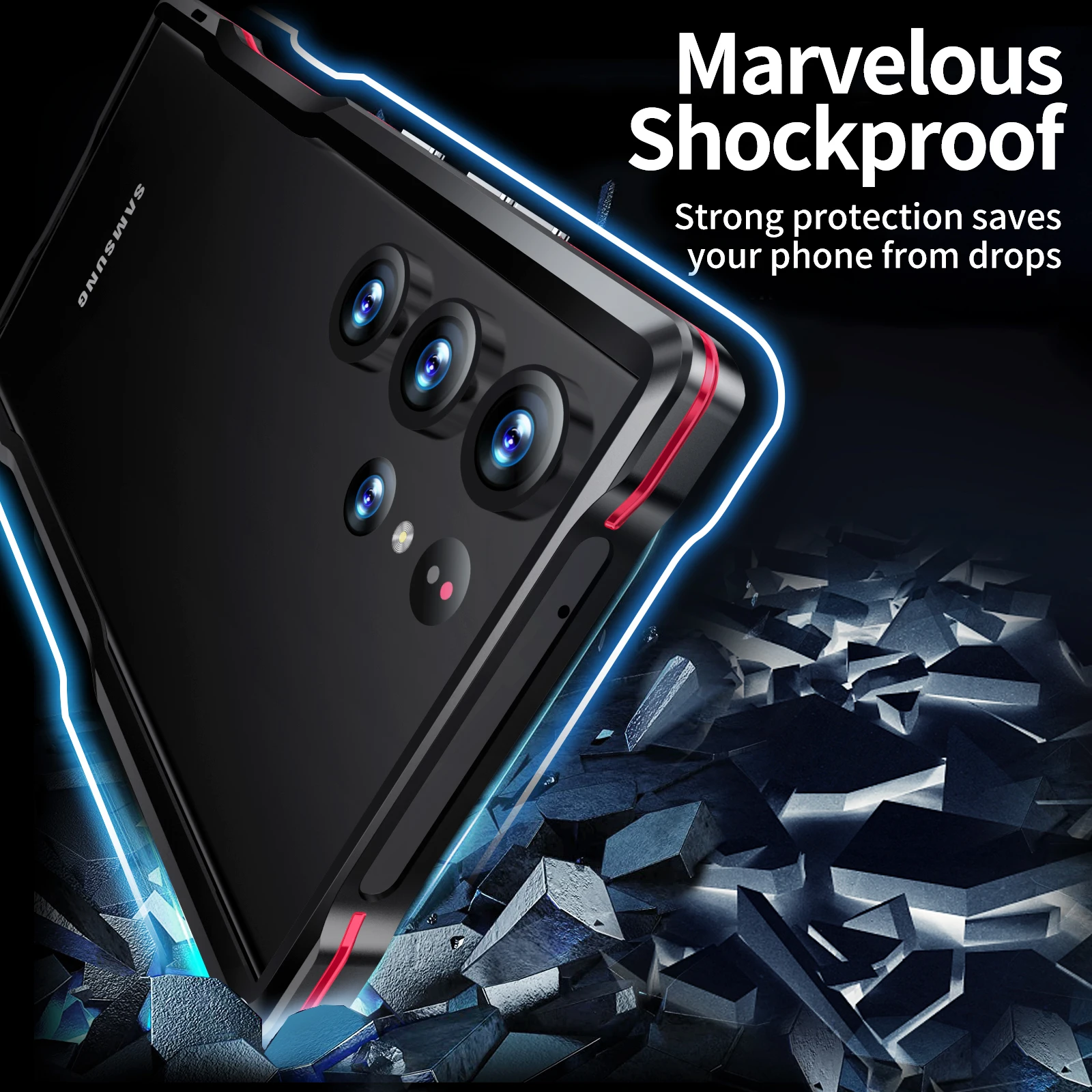 Color: black, Material: ABS - Luxury Original Metal Bumper Case For Samsung Galaxy S24 Ultra Alloy Frame S22 S23 Ultra Light Weight Aluminum Shockproof Cover