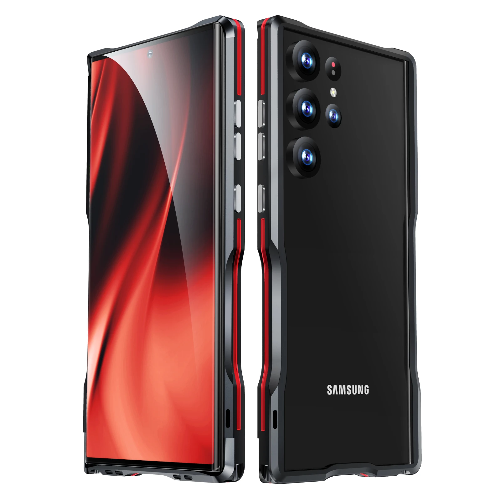 Color: black, Material: ABS - Luxury Original Metal Bumper Case For Samsung Galaxy S24 Ultra Alloy Frame S22 S23 Ultra Light Weight Aluminum Shockproof Cover