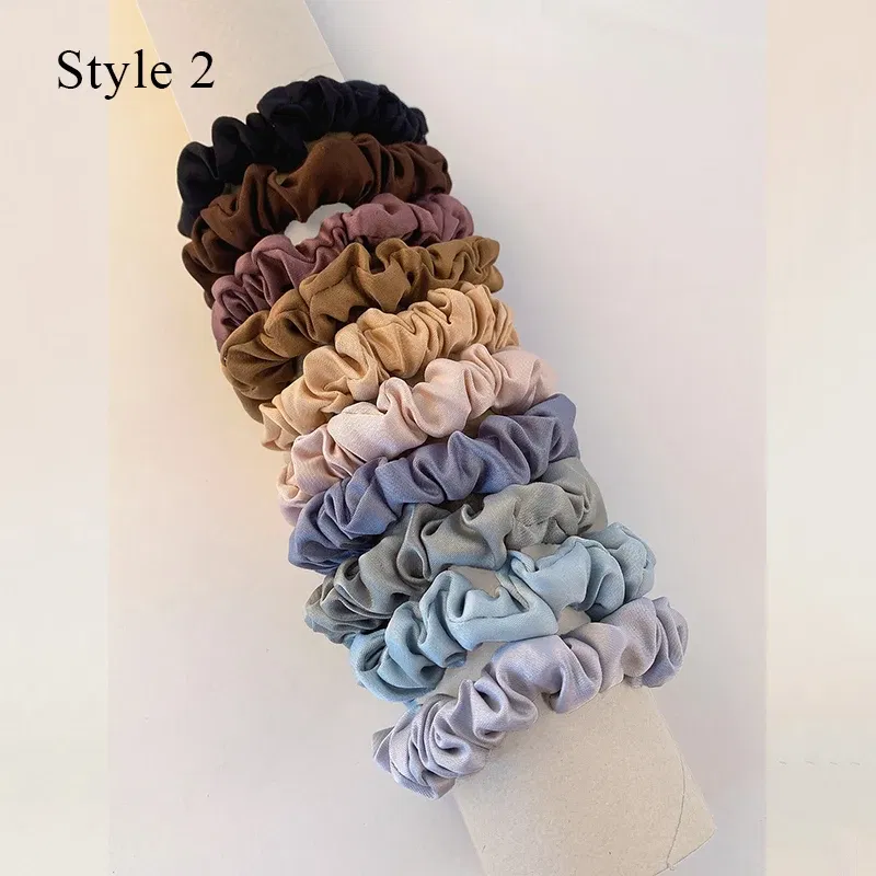 Color: Pink - 10pcs/pack Women Colorful Satin Silk Scrunchies Elastic Hair Bands Solid Color Dot Hair Ties Ponytail Holder Hair Accessories