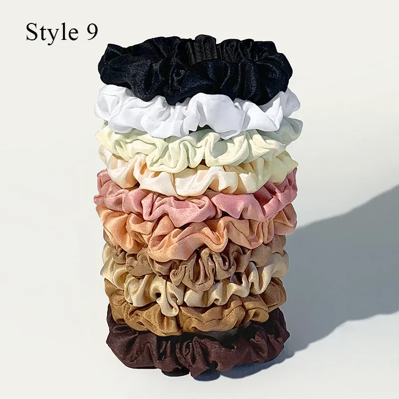 Color: Pink - 10pcs/pack Women Colorful Satin Silk Scrunchies Elastic Hair Bands Solid Color Dot Hair Ties Ponytail Holder Hair Accessories