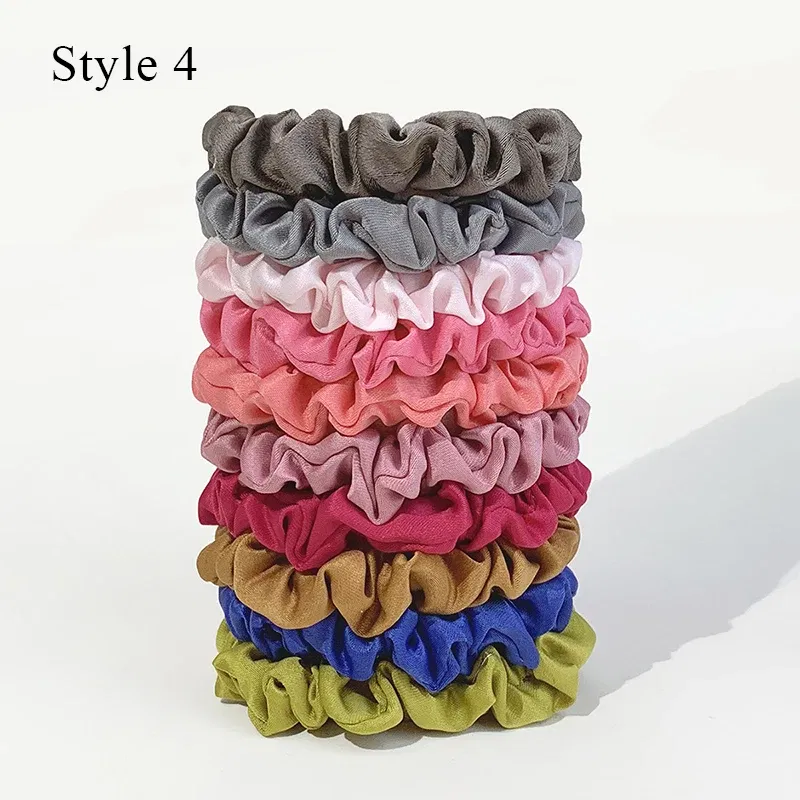 Color: Pink - 10pcs/pack Women Colorful Satin Silk Scrunchies Elastic Hair Bands Solid Color Dot Hair Ties Ponytail Holder Hair Accessories