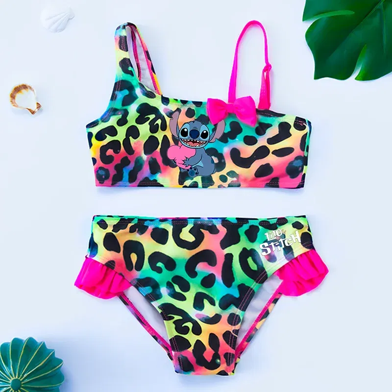 Color: Blue, Size: XXS - Lilo Stitch Gilrs Bow Bikini Set Trendy Two-Piece Swimsuits for Summer Stylish Beachwear Pool Fashion Bathing Suits 3-12Y