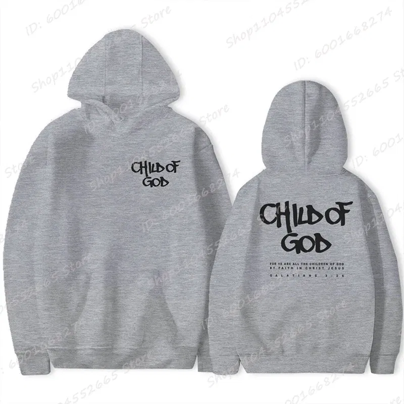 Color: GRAY, Size: L - I Am A God Child Letter Print Hoodies Christian God Sweatshirts Hooded Pullover Pray The Lord Sweatshirt Women's Clothing