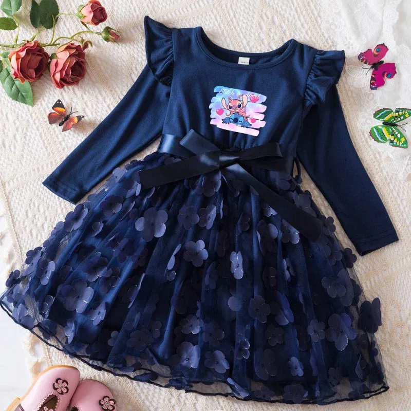 Color: Ginger, Size: One Size, Height: 170 - Lilo Stitch Girl Baby Dresses Spring Autumn Child Long Sleeve Sweet Princess Dress Mesh Newborn Casual Dress Birthday Party 2-6Y