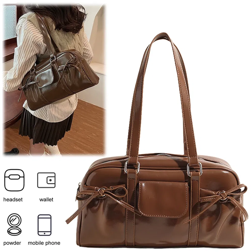Color: Red, Ships From: CHINA - Stylish Women Bow Shoulder Bag in PU Leather with Multi Pockets Ideal for Casual Outings Travel and Shopping