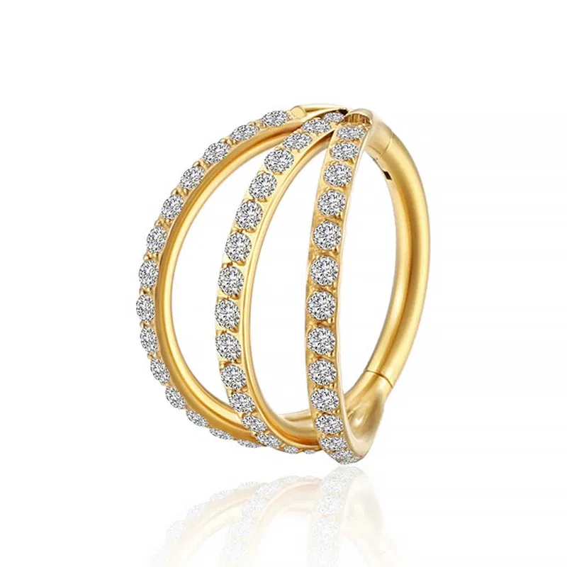 Metal color: Antique Bronze Plated, Main Stone Color: black - G23 Titanium Piercing Hinged Segment Hoops CZ Stone Nose Rings Ear Cartilage Tragus Helix Earrings Piercing Body Jewelry