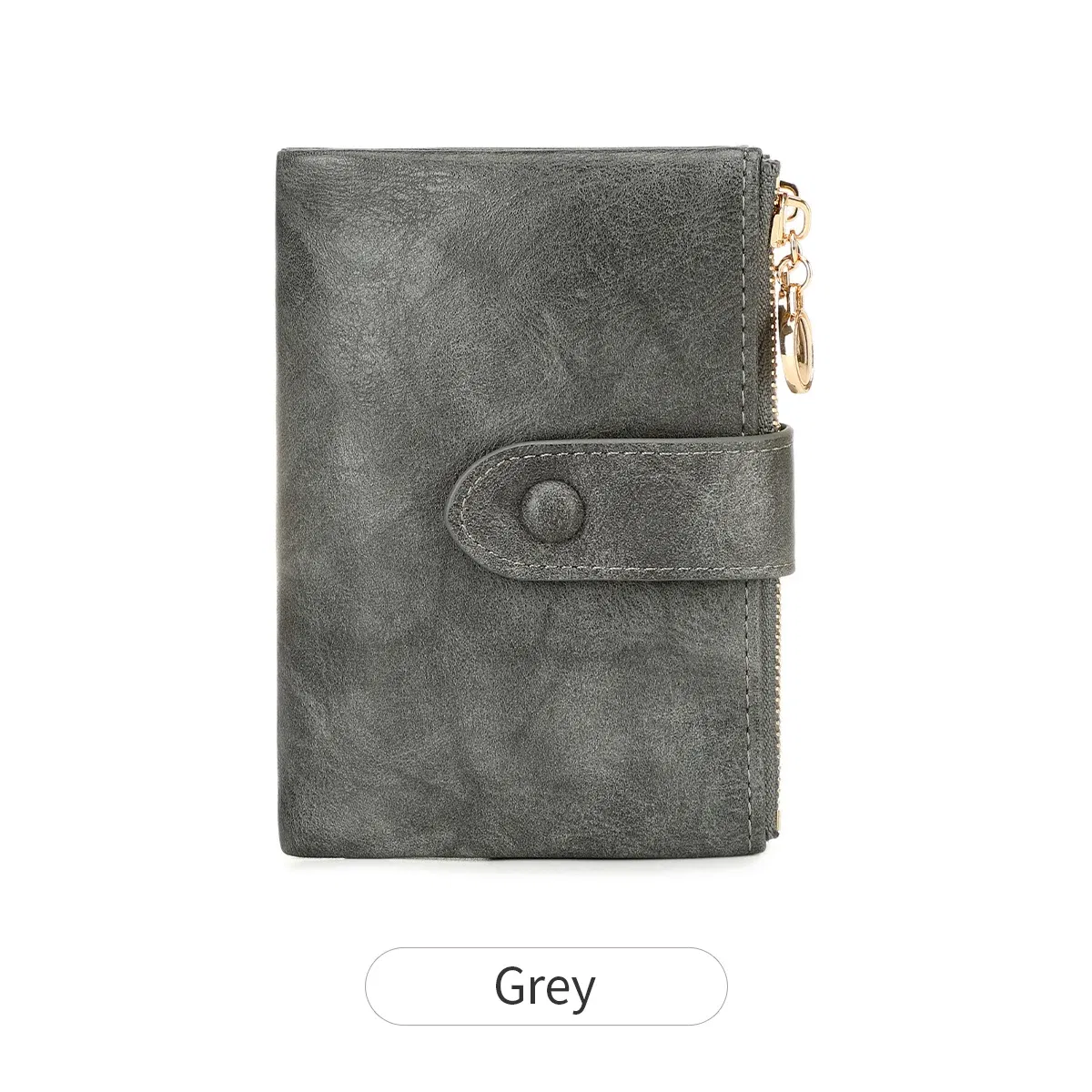 Color: GRAY - Minimalist Women's Wallet Short Three Layer Large Capacity Double Zipper Card Holder ID Card Credit Bank Card Holder Money Bag