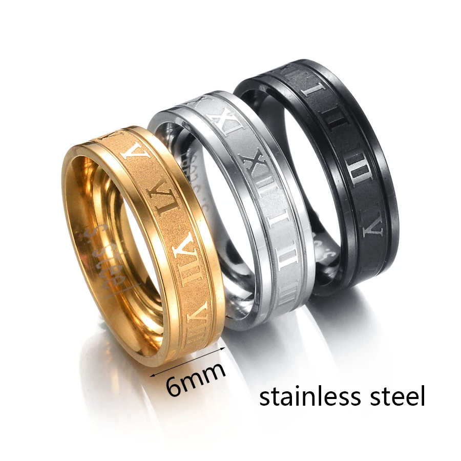 Main Stone Color: Green, Ring Size: 10.25 - Letdiffery 6mm Punk Roman Numerals Rings High Quality Stainless Steel Women Men Jewelry For Wholesale Dropshipping
