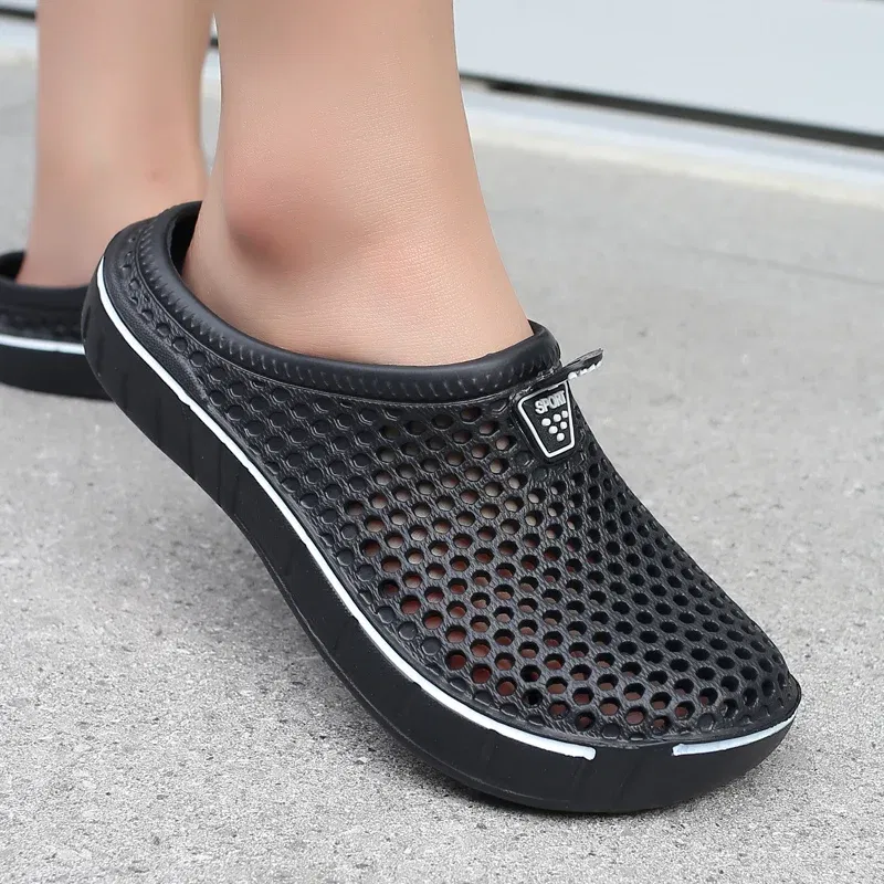 Color: Blue, Shoe Size: 36 - Men Slippers Beach Shoes Unisex Summer Hollow Outdoor Casual Men Beach Sandal Flip Flops Shoes Non-slip Size 36-45 Mens Slippers
