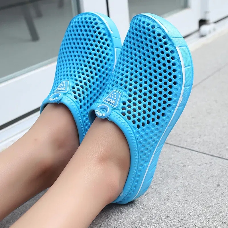 Color: Blue, Shoe Size: 36 - Men Slippers Beach Shoes Unisex Summer Hollow Outdoor Casual Men Beach Sandal Flip Flops Shoes Non-slip Size 36-45 Mens Slippers