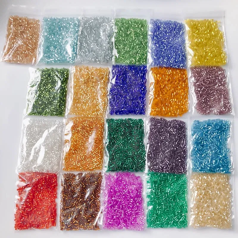 Color: Blue, Item Diameter: 2mm - 2mm Glass Seed Loose Beads Silver Color Inner Long Tube Charms DIY Craft Bracelet Jewelry Making Supplies Necklace Accessories