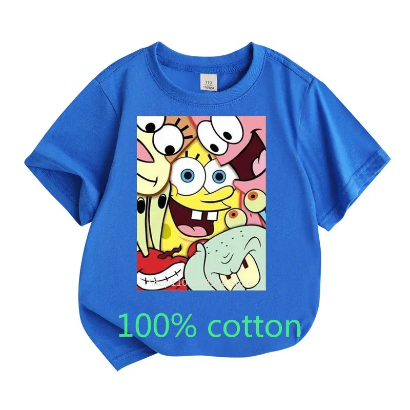 Color: PURPLE, Kid Size: 13T - Mr. Krabs Squidward Sandy Spongebob T-shirt 100%Cotton Children Round Neck Short-sleeved Boys Girls Fashion Kids Clothes
