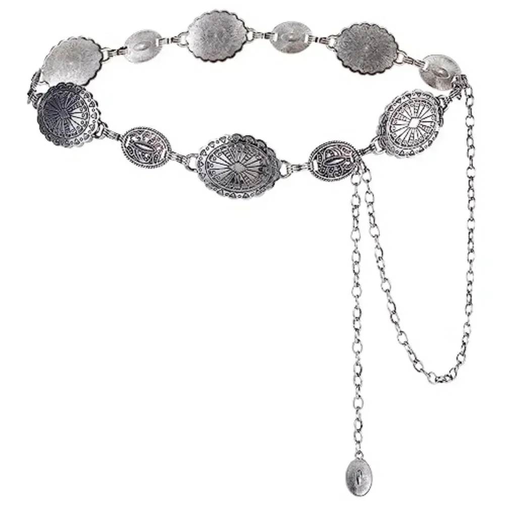 Color: Beige, Belt Length: 120cm - Metal Chain Belt for Women Cowgirl Western Country Chain Belts Adjustable Concho Belt for Sweaters Dresses Jeans
