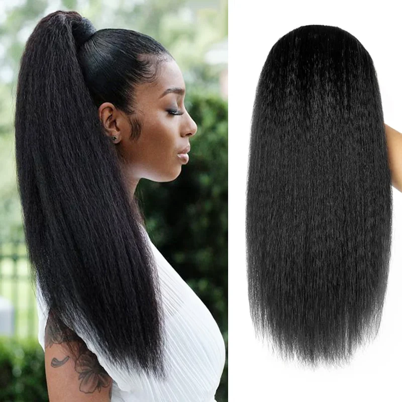Stretched Length: 30inches - 22/28/30 inch long Kinky Straight Wig Wear and Go Glueless Wigs Pre Plucked Pre Cut Yaki Synthetic Wigs for Black Women