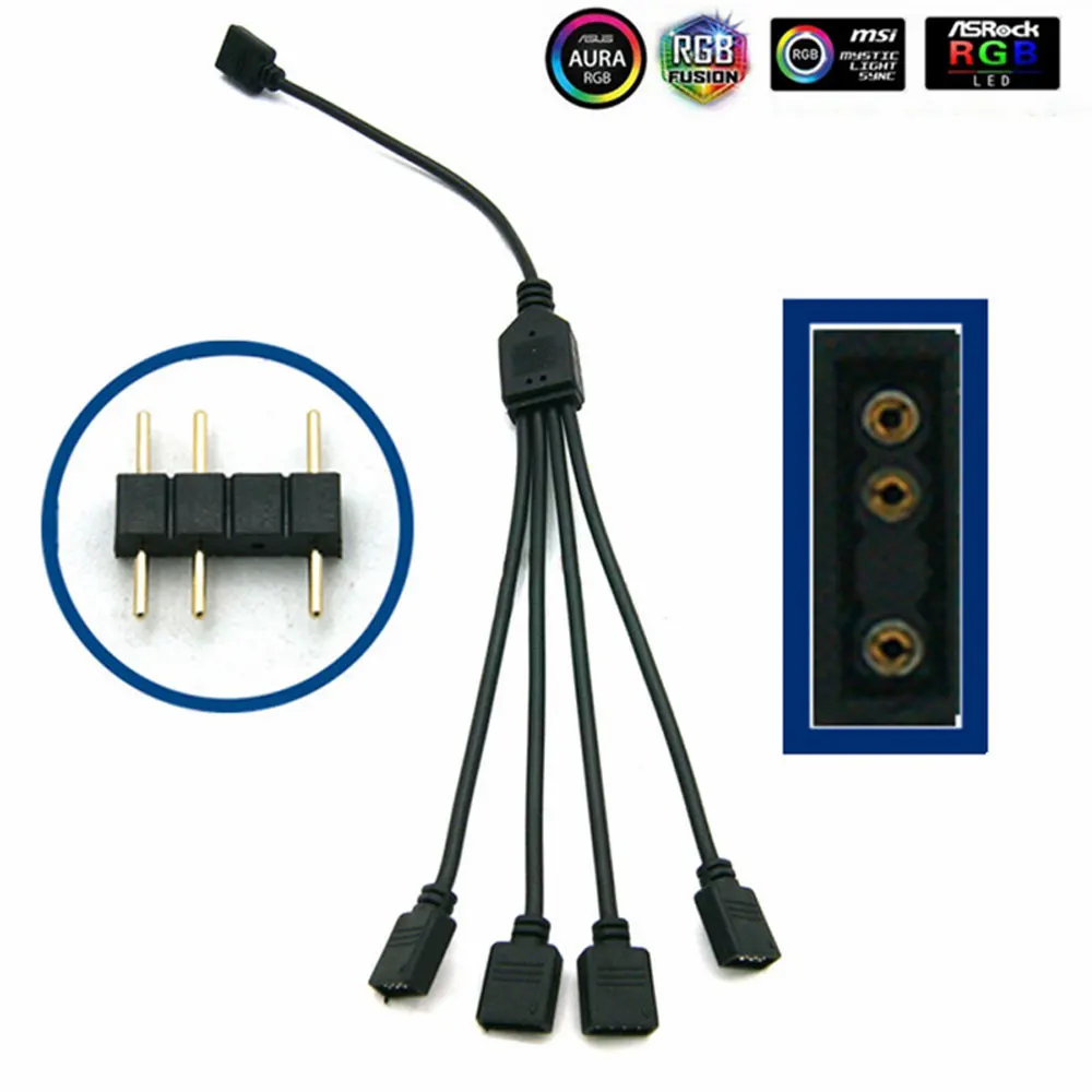 Color: Red, Ships From: CHINA - Angitu 3pin/4Pin RGB ARGB SYNC 1 to 1/2/3/4/5 Fan LED Stripe Extension Cable Motherboard Light Control Hub For M/B ASUS GIGABYTE