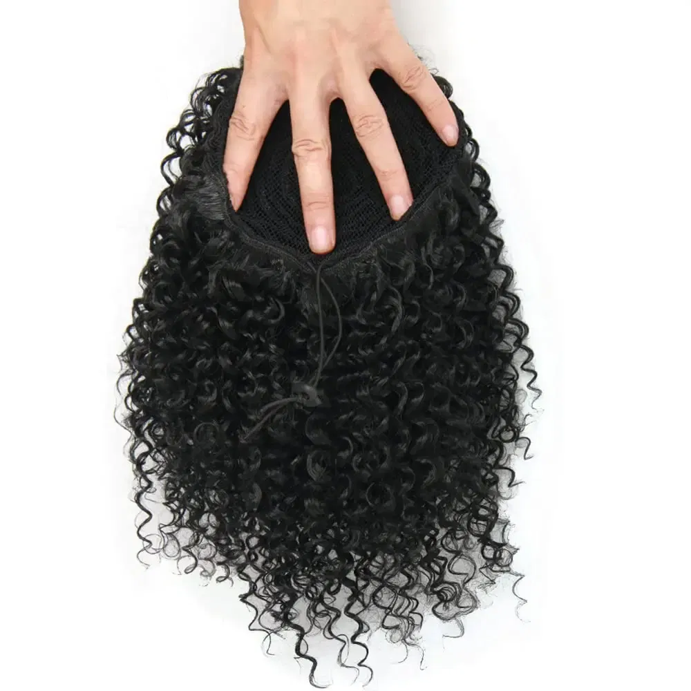 Color: #2, Stretched Length: 20inches - Synthetic Short Afro Kinky Curly Ponytail Hair Piece for African American Ponytail Extension Afro Kinky Curly Ponytail for Women