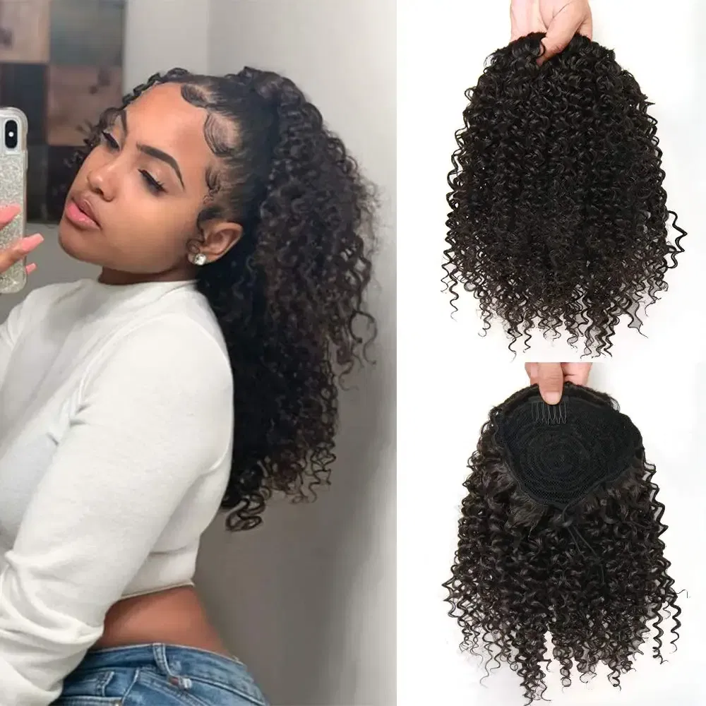 Color: #2, Stretched Length: 20inches - Synthetic Short Afro Kinky Curly Ponytail Hair Piece for African American Ponytail Extension Afro Kinky Curly Ponytail for Women