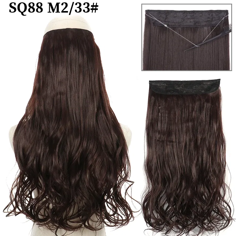 Color: T1B/350, Stretched Length: 32inches, Ships From: CHINA - Synthetic Natural Wavy No Clip Fish Line Invisible Hair Extensions Mixed Color Blonde Black Artificial False Hair Piece ForWomen