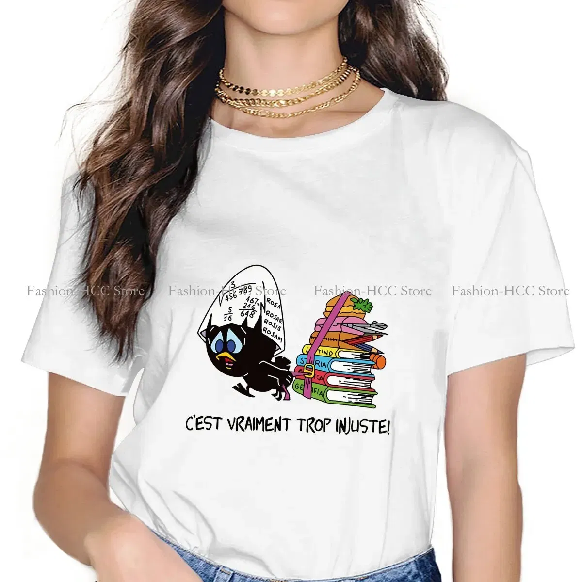 Color: black, Size: XXL - Calimero Cartoon Polyester TShirt for Women C'est Vraiment Trop Basic Summer Tee T Shirt Novelty Trendy