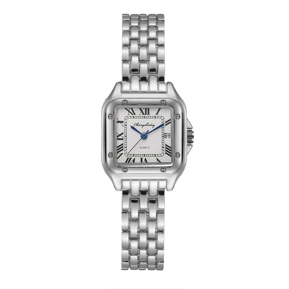 Color: Ivory, Ships From: CHINA - Luxury Branded Women Watches 2023 Simple Square Roman Calendar Women Quartz Watch Fashion Stainless Steel Strap Ladies Clock