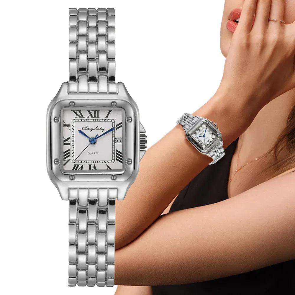 Color: Ivory, Ships From: CHINA - Luxury Branded Women Watches 2023 Simple Square Roman Calendar Women Quartz Watch Fashion Stainless Steel Strap Ladies Clock