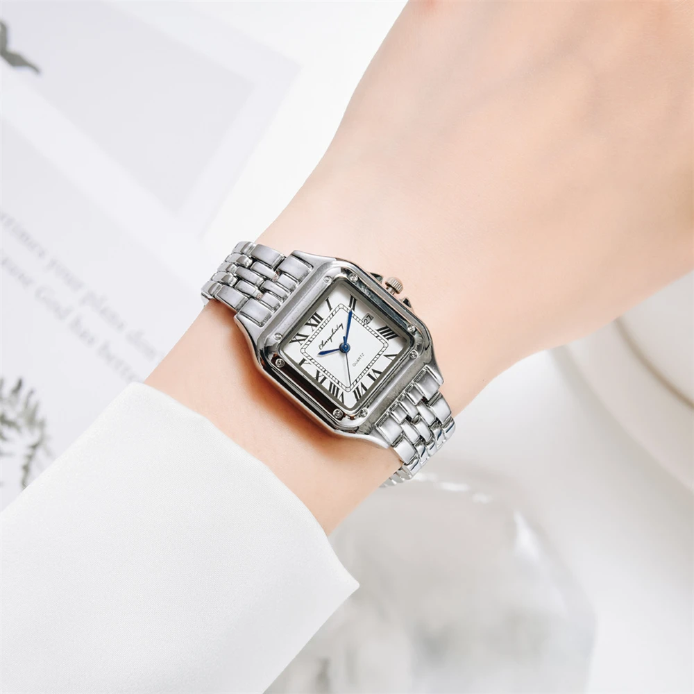 Color: Ivory, Ships From: CHINA - Luxury Branded Women Watches 2023 Simple Square Roman Calendar Women Quartz Watch Fashion Stainless Steel Strap Ladies Clock