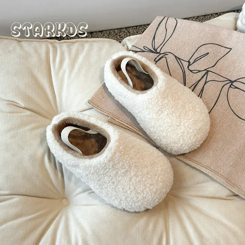 Color: WHITE, Shoe Size: 22 - Teddy Fur Mule For Baby Kids Winter Warm Plush Slipper Toddler Child Casual Pull-on Fluffy Cotton Shoe with Back Elastic Strap