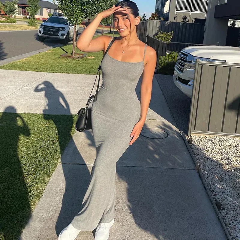 Color: Brown, Size: XL - Satin Slip Sleeveless Backless Maxi Dress Women 2023 Y2K Summer Bodycon Elegant Sexy Outfits Ladies Birthday Party Club Sundress