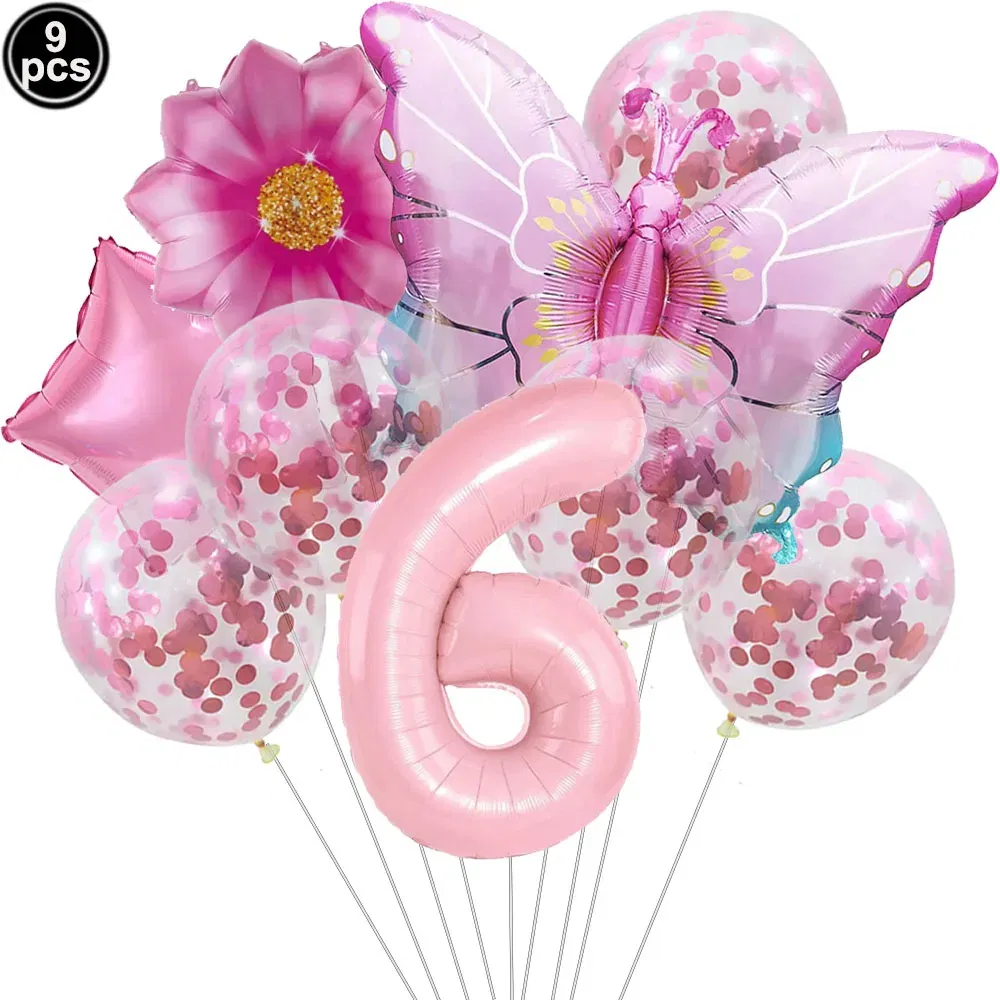 Color: light green - Butterfly Balloon Set 32/40inch Number Balloon Princess Garden Decoration Girl Fairy Birthday Party Balloon